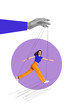 © deagreez - Trend artwork composite sketch image collage of huge hand appear hold rope line young lady woman walk step manipulation puppet puppeteer