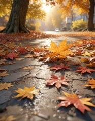 Wall Mural - Soft focus captures the tranquility of an autumn day with maple leaves gently floating to the ground , nature, soft focus