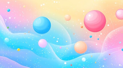 Wall Mural - Pastel spheres float in dreamy galaxy; website background