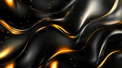 Wall Mural - a sleek and stylish dark background with flowing black layers and fine golden highlights