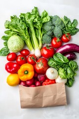 Wall Mural - Fresh Organic Vegetables Assortment. Healthy Food in Paper Bag on a White Table, Top View