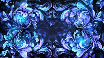 Wall Mural - Intricate Blue Floral Frame Design Artwork