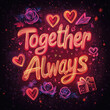 © Creative Valley - 'Together Always' glowing neon text with lace, lovebirds, and neon hearts: Neon Valentine Text Message