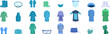 © nsit0108 - Surgical gown icons set. Essential medical protective clothing and equipment provide safety and hygiene for healthcare professionals