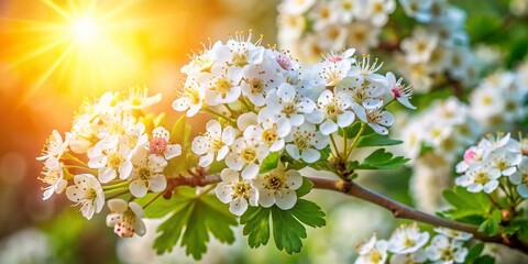 Canvas Print - Aerial View of Hawthorn Branch, Spring Blossoms, Drone Photography, Nature