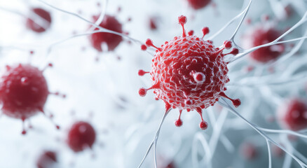 Wall Mural - a detailed representation of cellular structures connected by white wires, illustrating the complex 
