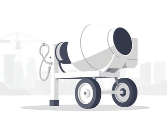 Poster - an image of a cement mixer truck with a crane in the background, a close up of a cement mixer on a city street