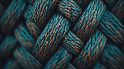Aufkleber - Detailed Close-Up of Intricate Blue and Brown Woven Rope Texture for Craft and Design Inspiration