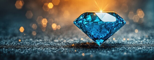Aufkleber - Sparkling Blue Diamond on Textured Surface with Beautiful Background Bokeh Effect and Light Glare