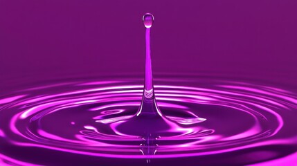 Poster - Vibrant Purple Water Drop Splashing in Liquid Surface Creating Ripples and Reflection Under Soft Light