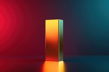 Sticker - Abstract geometric gold pillar on a vibrant gradient background showcasing colorful illumination in blue and red tones for modern art and design