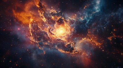 Aufkleber - Breathtaking image of a massive fiery cosmic explosion erupting within a vibrant swirling nebula galaxy  Intense colors dynamic energy and a powerful chaotic celestial scene