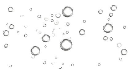 Leinwandbilder - Close up of crystal clear water bubbles floating and reflecting on a transparent glassy water surface with a minimalist abstract pattern
