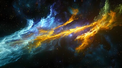 Aufkleber - Dramatic cosmic explosion of vibrant colorful and energetic interstellar nebula in the deep dark depths of space  Swirling clouds of ionized gas and plasma create a mesmerizing luminous