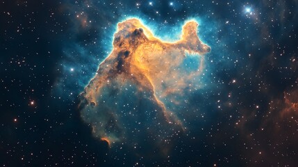 Poster - Stunning vibrant and colorful cosmic interstellar nebula cloud formation in deep starry night sky with glowing energy and luminous gases  Dramatic celestial galaxy and universe background