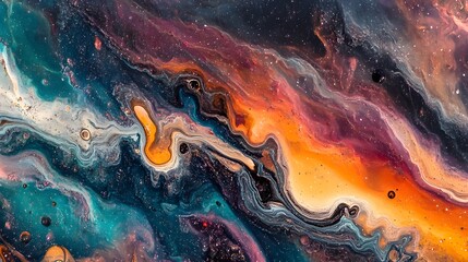 Poster - Vibrant Fluid Explosion of Cosmic Colors and Energy   Abstract Acrylic Painting Featuring a Captivating Swirl of Fiery Hues Dramatic Movements and Otherworldly Textures