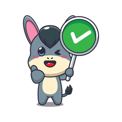 donkey mascot cartoon character vector illustration with correct sign.