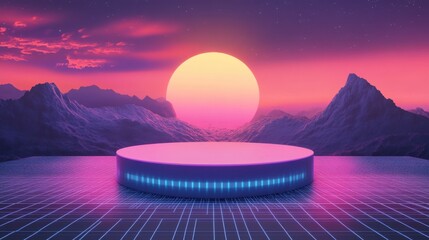 Wall Mural - 502. colorful neon podium product on cloud and colorful sky background, geometric shape for product 