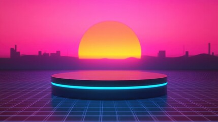 Wall Mural - 502. colorful neon podium product on cloud and colorful sky background, geometric shape for product 