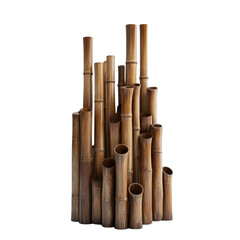 Poster - A visually appealing arrangement of various sized brown bamboo tubes forms a unique decorative sculpture.