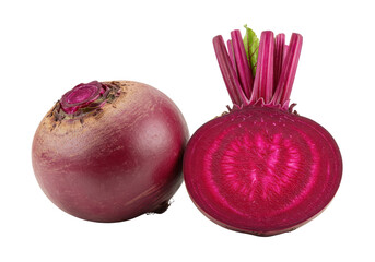 Wall Mural - Whole beet root and half isolated on white background, no depth of field, sharp.