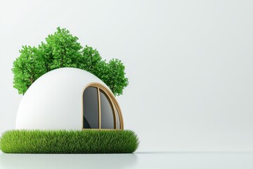 Wall Mural - A modern, eco-friendly dome-shaped house surrounded by lush greenery, symbolizing sustainable living and harmony with nature.