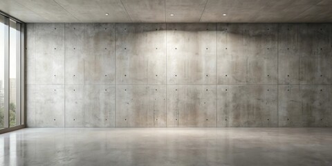 Wall Mural - Empty Modern Room with Concrete Wall and Floor, Large Window with Natural Light