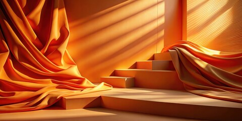 Poster - Amber Draped Fabric on Abstract Staircase Product Display