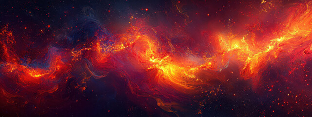 Wall Mural - A long red line in space with stars and a galaxy