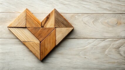 Aufkleber - Wooden Tangram Puzzle in Heart Shape on Light Wood Background