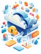 © Johannes - Virtual information protection, online data storage safety. Cloud-based engine, cloud engineering, cloud computing security metaphors. Vector isolated concept metaphor illustrations.