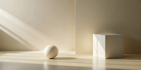 Leinwandbilder - Minimalist scene with a sphere and cube in sunlight