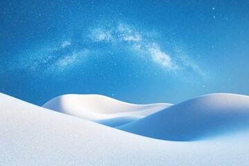 Canvas Print - Serene winter landscape under a starlit sky, snow-covered hills.