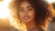 © Rapit - Golden Hour Portrait of a Beautiful Woman with Curly Hair in Sunlight