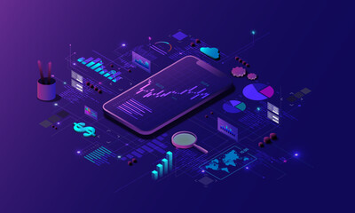 Wall Mural - Technology and mobile phone background image, graph concept, finance, marketing, business analysis