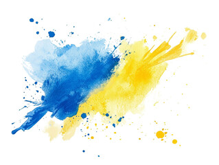 Leinwandbilder - The image shows an abstract watercolor painting with blue and yellow splashes and splatters creating a vibrant and dynamic composition.