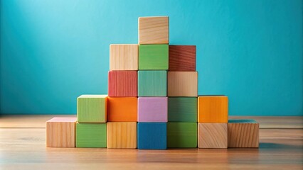 Aufkleber - Colorful Wooden Blocks Forming a Pyramid Shape on a Table