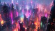 © heinng - Vibrant futuristic city glows brightly at night neon lights illuminate towering buildings. AI Generated