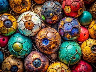 Wall Mural - Colorful Cracked Web Buttons with Soccer Balls - Urban Exploration Photography