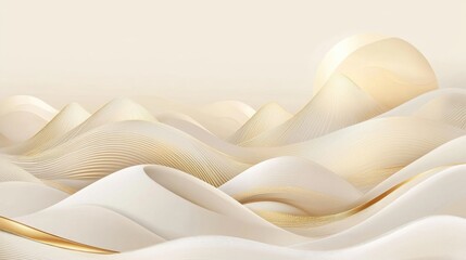 Canvas Print - Abstract gold and beige waves landscape; calming background for website design