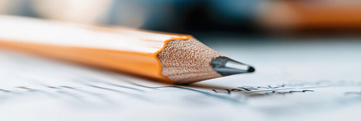 Wall Mural - Close-up of Sharpened Yellow Pencil on Paper