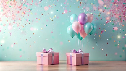 Aufkleber - Pastel Balloons and Presents Celebrate a Festive Occasion