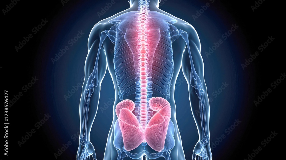 Human Anatomy: Detailed 3D Model of the Spine and Back Muscles. Medical ...