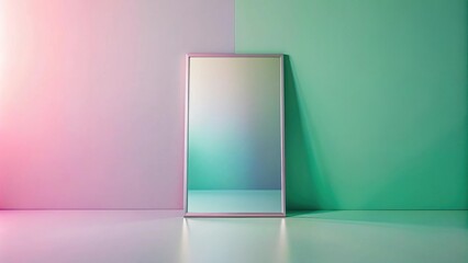 Aufkleber - Pastel Pink and Mint Green Room with a Modern Mirror Reflection