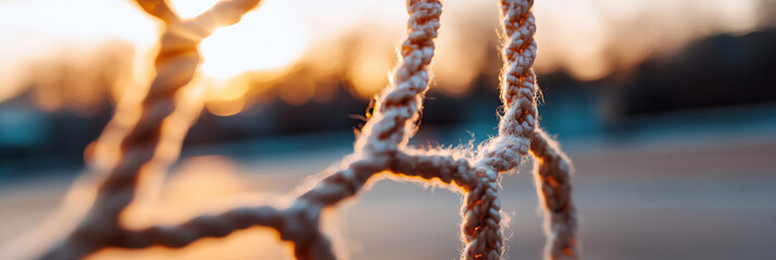 Wall Mural - Close-up of Rope Net at Sunset