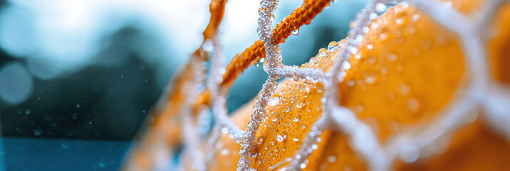 Water Droplets on Orange Surface and Netting