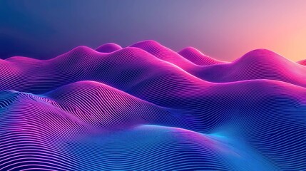 Wall Mural - abstract landscape with vibrant neon hills and flowing lines: digital art, modern wallpaper, gradien