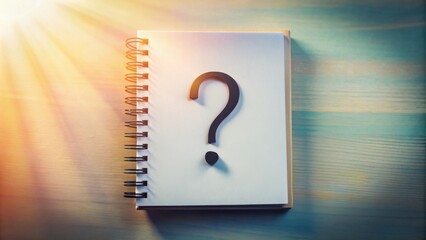 Poster - Unanswered Questions A Spiral Notebook with a Question Mark on a Wooden Surface Illuminated by Sunlight