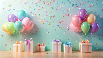 Aufkleber - Pastel Balloons and Presents Celebrate a Festive Occasion