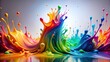 © Praphunsak - A bright abstract background with colorful liquid leaks and splatters on a white surface, abstraction, spillage